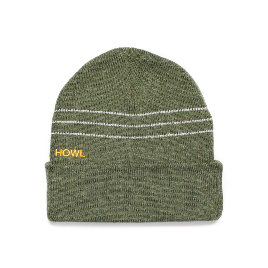 HOWL SUPPLY  STRIPED REFLECTIVE BEANIE GREEN